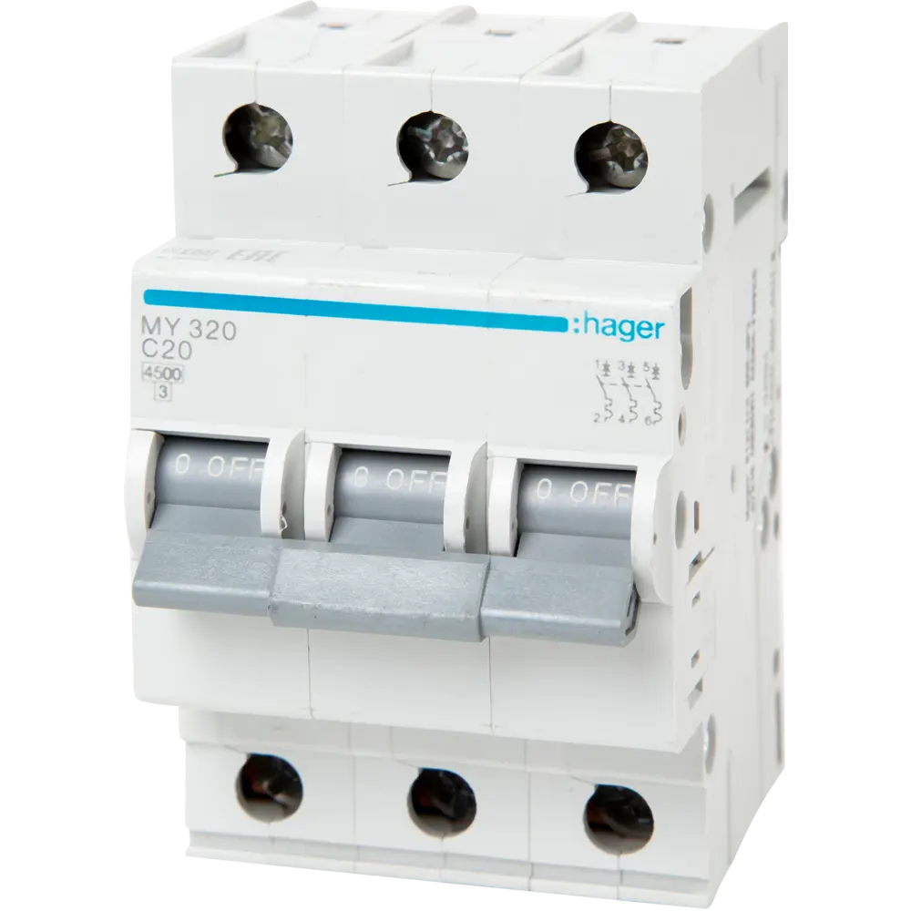 Автоматический выключатель Hager MY320 3P C20 А 4.5 кА STLM-2016091