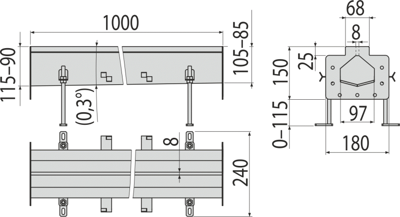 Промышленный желоб щелевой наклонный из нержавеющей стали AISI 316L ALCAPLAST APR21201S - Вид №1