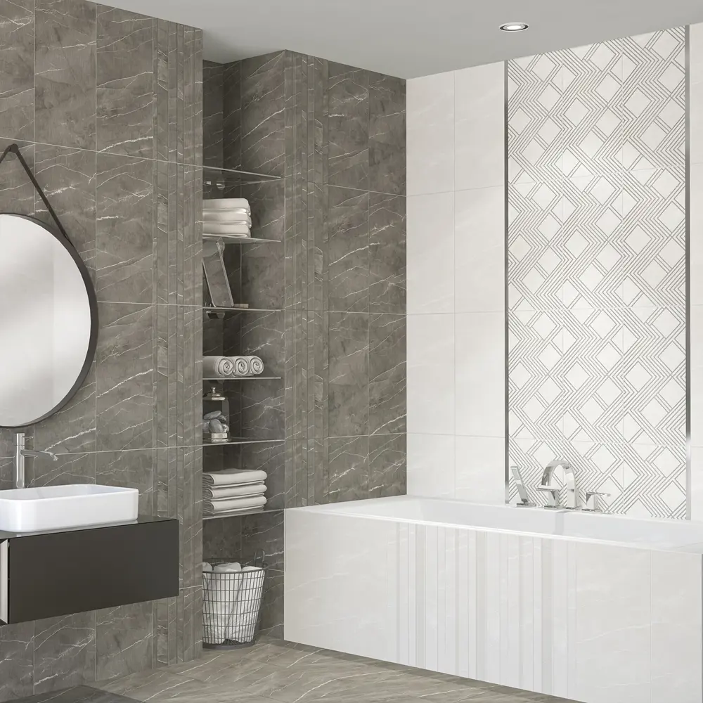 82825667 Декор настенный Azori Hygge Light Cristall 31.5x63 см матовый камень цвет белый зигзаг STLM-0947462  - Вид №4