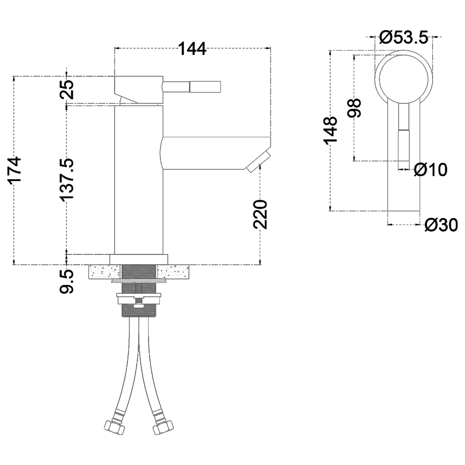 Смеситель д/ум MELANA-610101B Tondo нерж.сталь, однорычажный, черный, литой излив 610101B черный - Вид №2