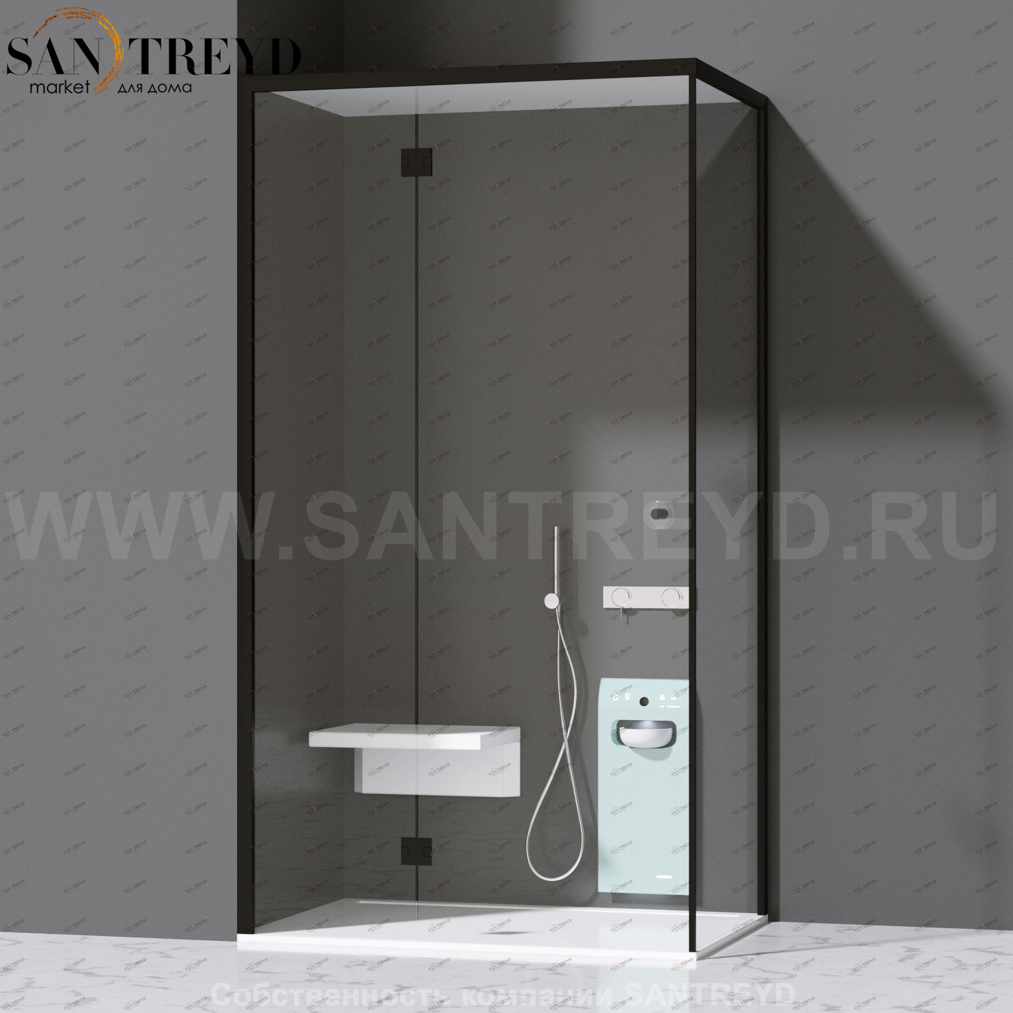 Effegibi FITBOX B Душевая кабина с профилем из черного алюминия. Установка: в левый угол. Размеры: длина 119 см, Дверные петли на стекле FB10020003