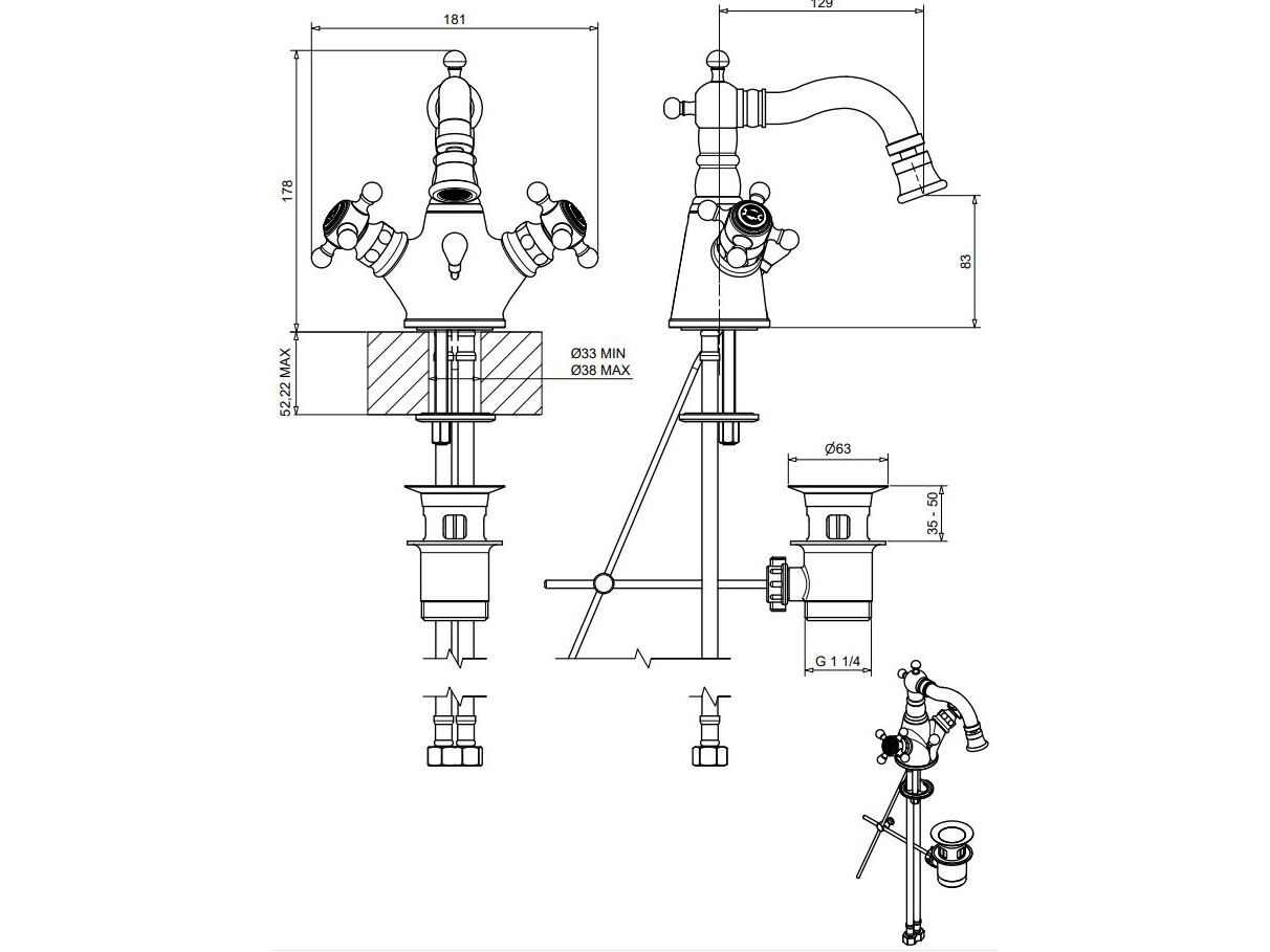 Смеситель для биде из хромированной латуни Bugnatese ARCADIA ARCH-00079377 - Вид №2