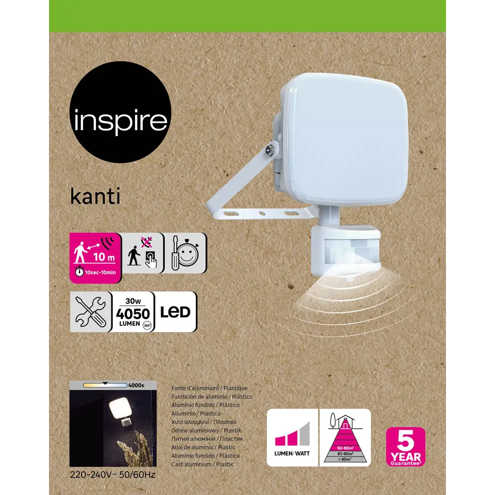 Прожектор светодиодный уличный Inspire «Kanti» 30 Вт 4000К IP65 с датчиком движения белый свет 84693004 STLM-2081239  - Вид №5