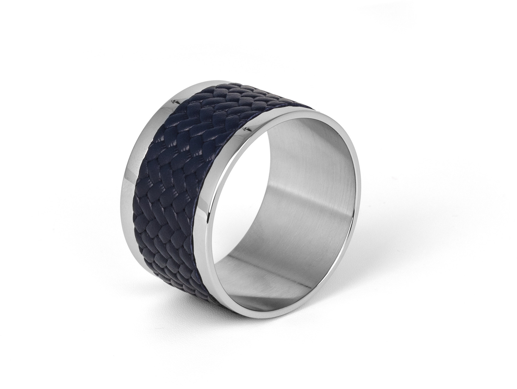 Кольцо для салфеток Saturno - 5XH3 см / металл-финиш_сатин-латунь / плетеная кожа_темно-серый