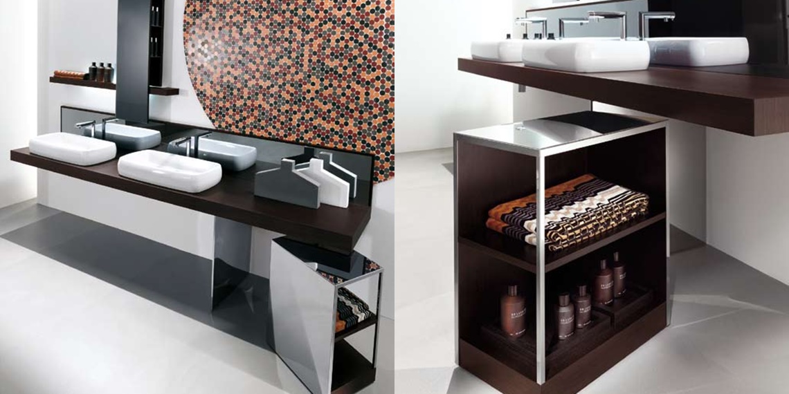 Комбинация ванной комнаты KU 55 в отделке Ring 80 ceramica / 82 Wengè MILLDUE KUBIK KUBIK55 - Вид №3