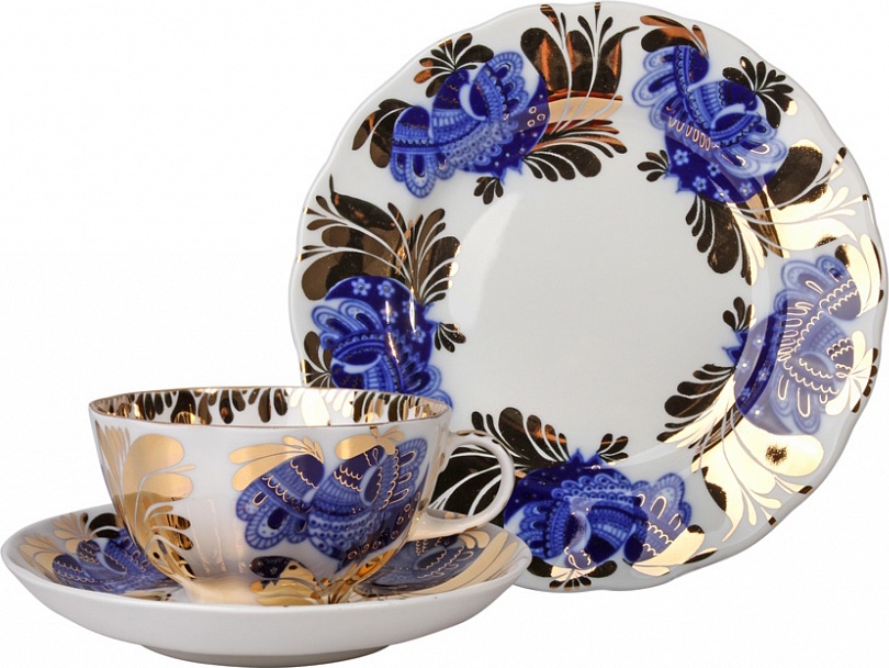 10613441 Императорский фарфоровый завод Комплект из 3пр чайн. "Золотой сад" "Тюльпан" Фарфор костяной 