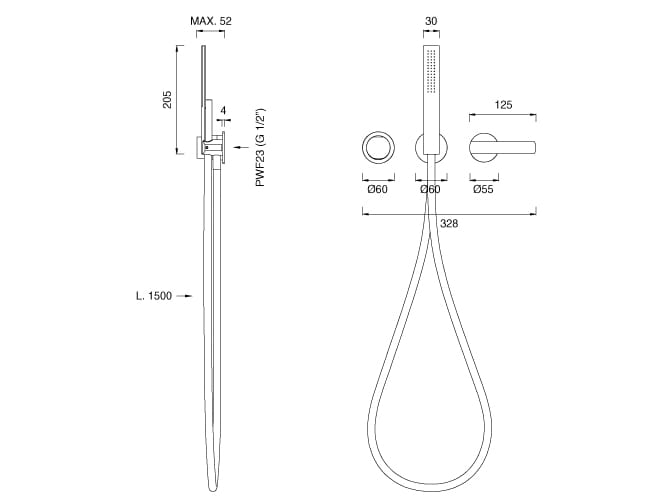 Термостатический смеситель для ванны/душа из нержавеющей стали с ручным душем CEADESIGN AYLA ARCH-00140965 - Вид №2