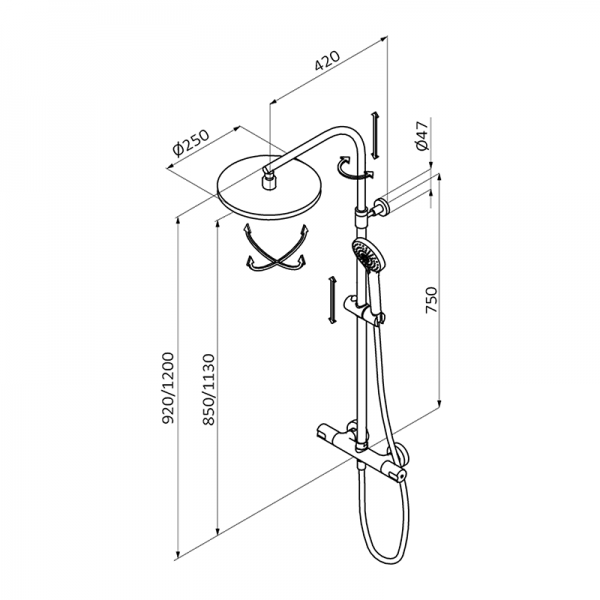 137900TL BASIC Душ термостатический с колонкой Хром GRB MIXERS TENDER - Вид №1