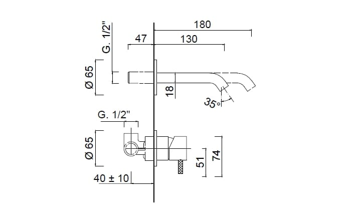 Настенный смеситель для раковины Rubinetteria Giulini My Future Deluxe ARCH-00075010