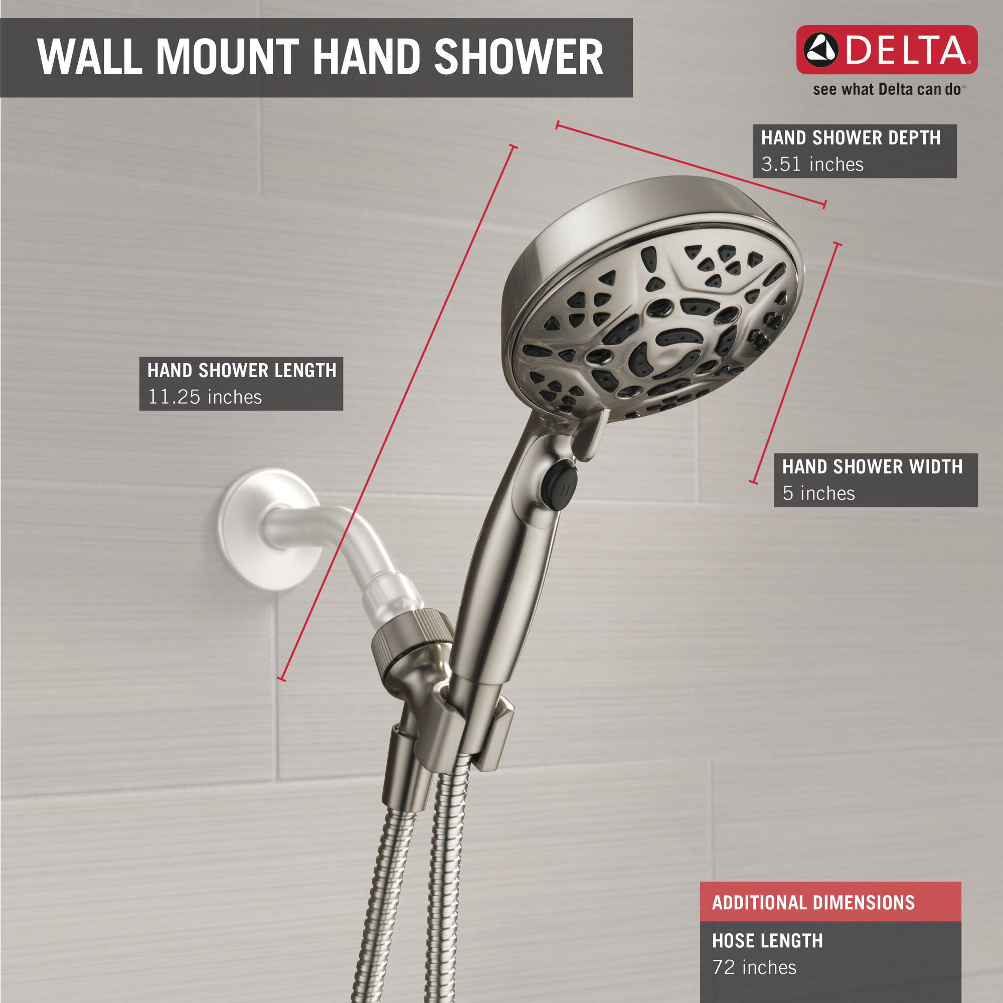 75716SN H2Okinetic Ручной душ с 7 настройками Delta Faucet Universal Showering Сатин никель  - Вид №2