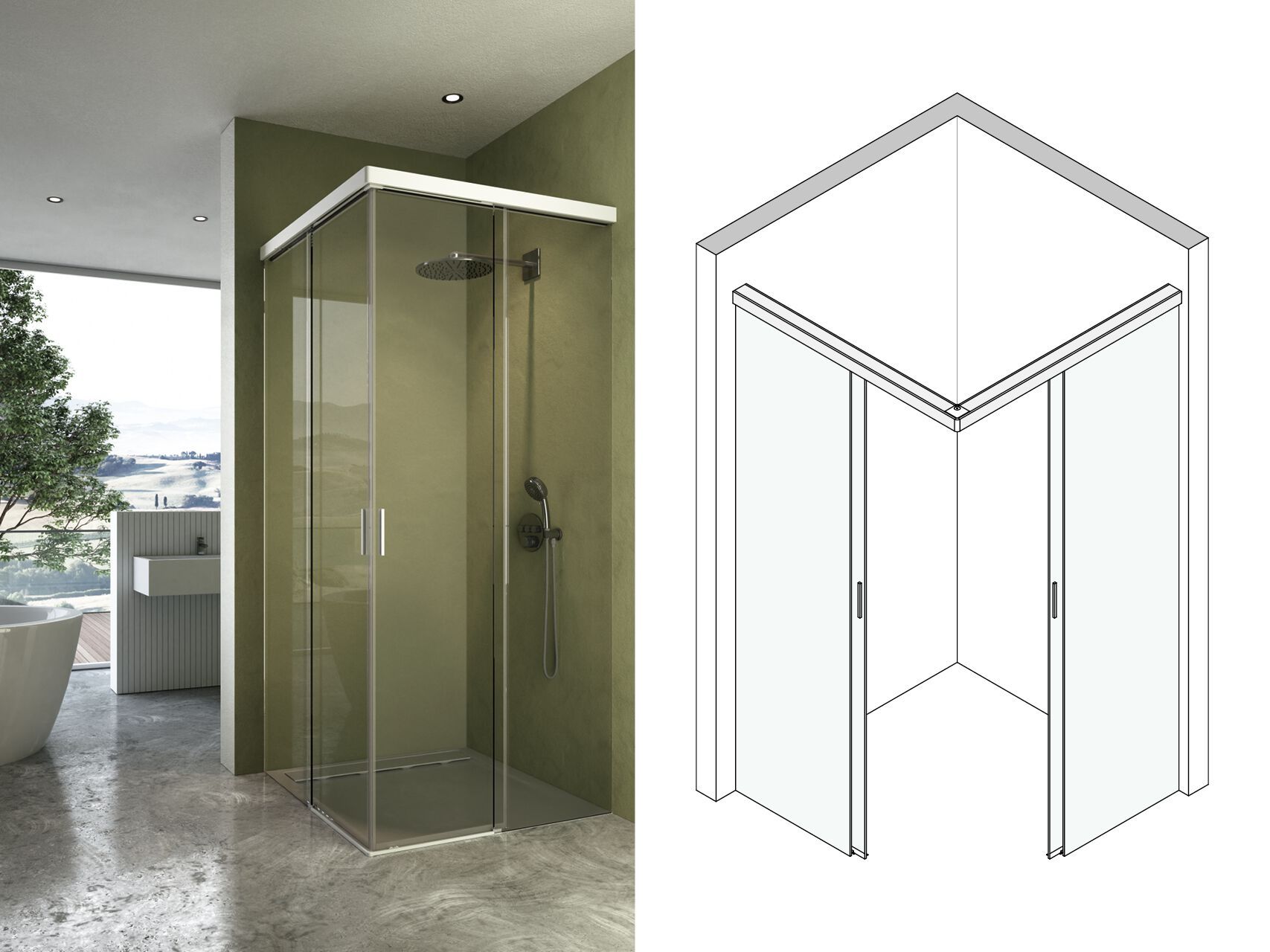 Стеклянная угловая квадратная душевая кабина с раздвижной дверью Saint-Gobain - Logli Doccia50 ARCH-00128363 - Вид №3