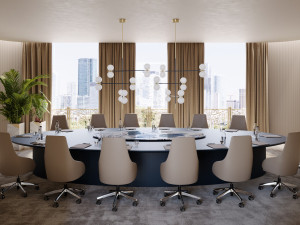 Лакированный овальный стол для совещаний с мраморным центральным верхом