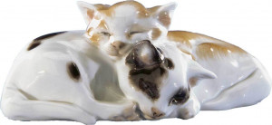 82112 Meissen Фигурка 4,5см "Лежащие кошки" (Эрих Хезель,1917г.) Фарфор