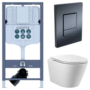 Комплект инсталляции Aquatek Pneumo N 49 с безободковым унитазом Aquatek Вега клавиша Aquatek Pnn-0000004 чёрная