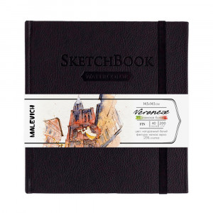 401474 Скетчбук для акварели Veroneze 200 г/м2 14.5 х 14.5 см твердый переплет Черный Малевичъ