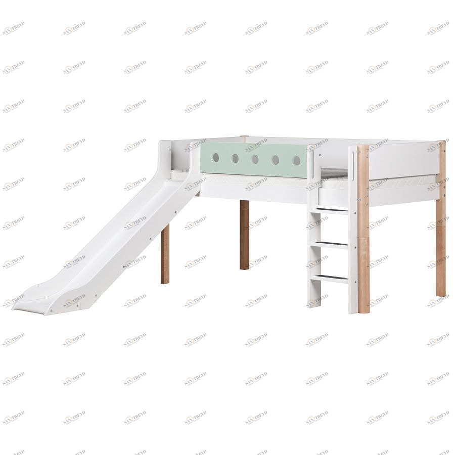 Кровать Flexa White с горкой, 190 см, мятная лакированная 801731222