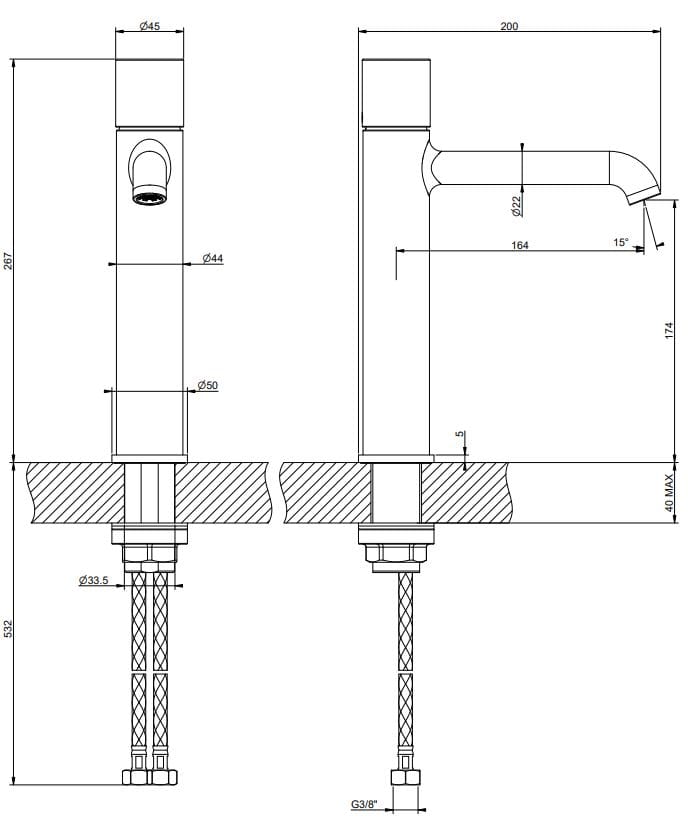Смеситель для раковины из хромированной латуни без слива Gessi Habito ARCH-00098642 - Вид №2