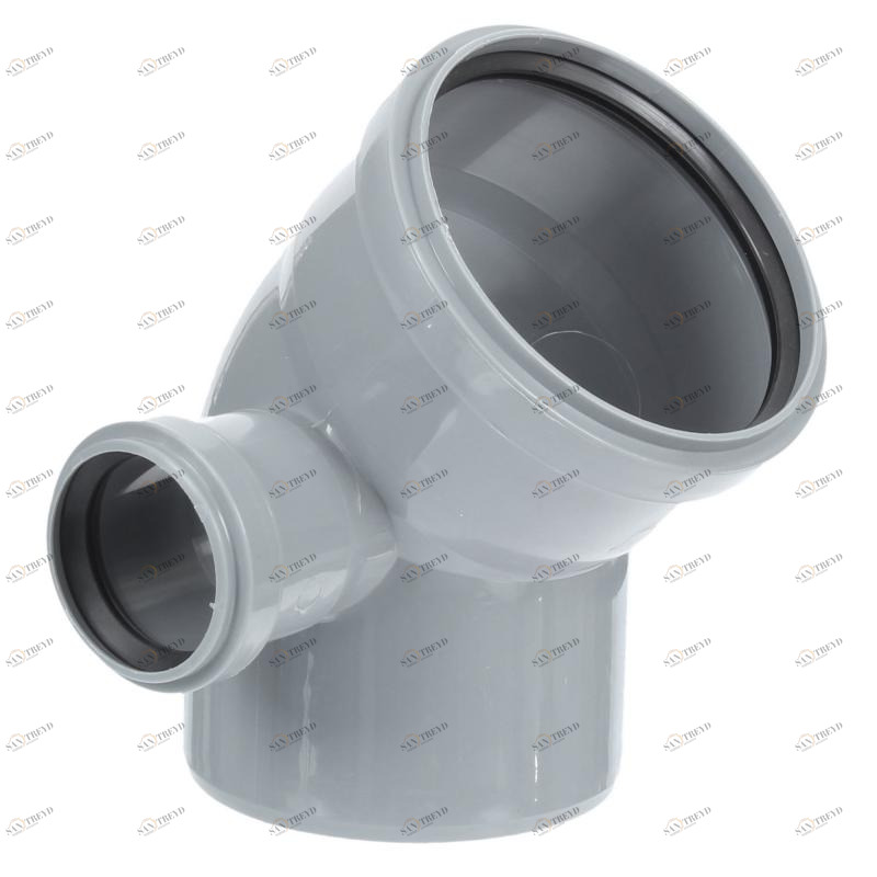 Отвод ПВХ канализационная D110х45° с выходом 50 (левый) Политек 6312