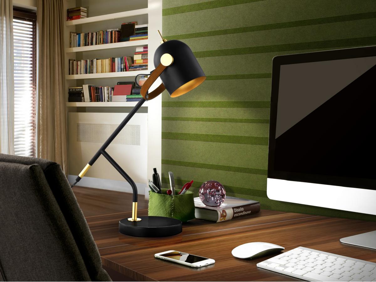 074686 Настольная лампа 1L черный/золотой Schuller Adame 