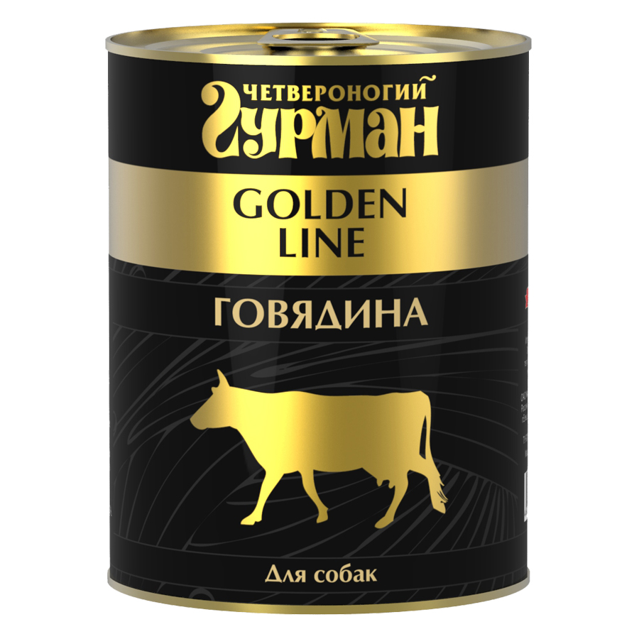 ПР0018349 Корм для собак Говядина натуральная в желе конс.340г (золотая серия) ЧЕТВЕРОНОГИЙ ГУРМАН 