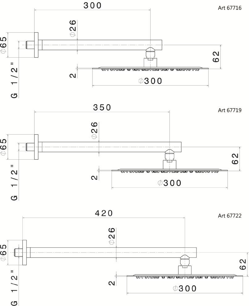 newform Регулируемый ультра-плоский тропический душ из нержавеющей стали Head showers 67716 - Вид №1