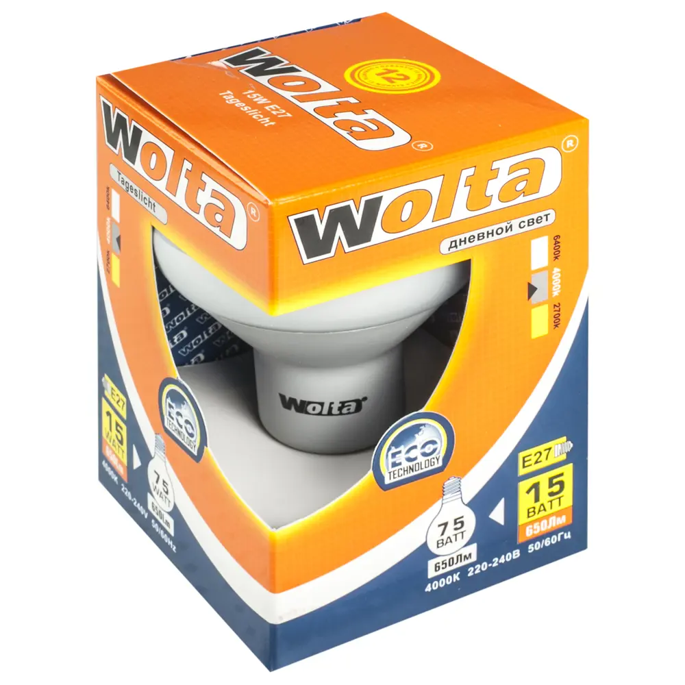 Лампа энергосберегающая Wolta спот E27 15 Вт свет холодный белый STLM-2179646 - Вид №1