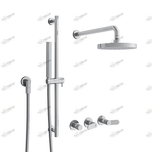 CRIES161 Внешние части смесителя для душа на 3 отверстия для CRICS115 с переключателем на 2 отверстия, контролируемым верхним душем с защитой от известкового налета, металлическим ручным душем с защитой от накипи и гибким шлангом LONG LIFE Cristina Rubine CRISTINA Rubinetterie 