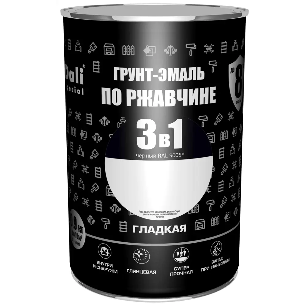 Грунт-эмаль Dali 3 в 1 - защита металла от коррозии, черный 0.9 кг 83372451 STLM-0040603 - Вид №1