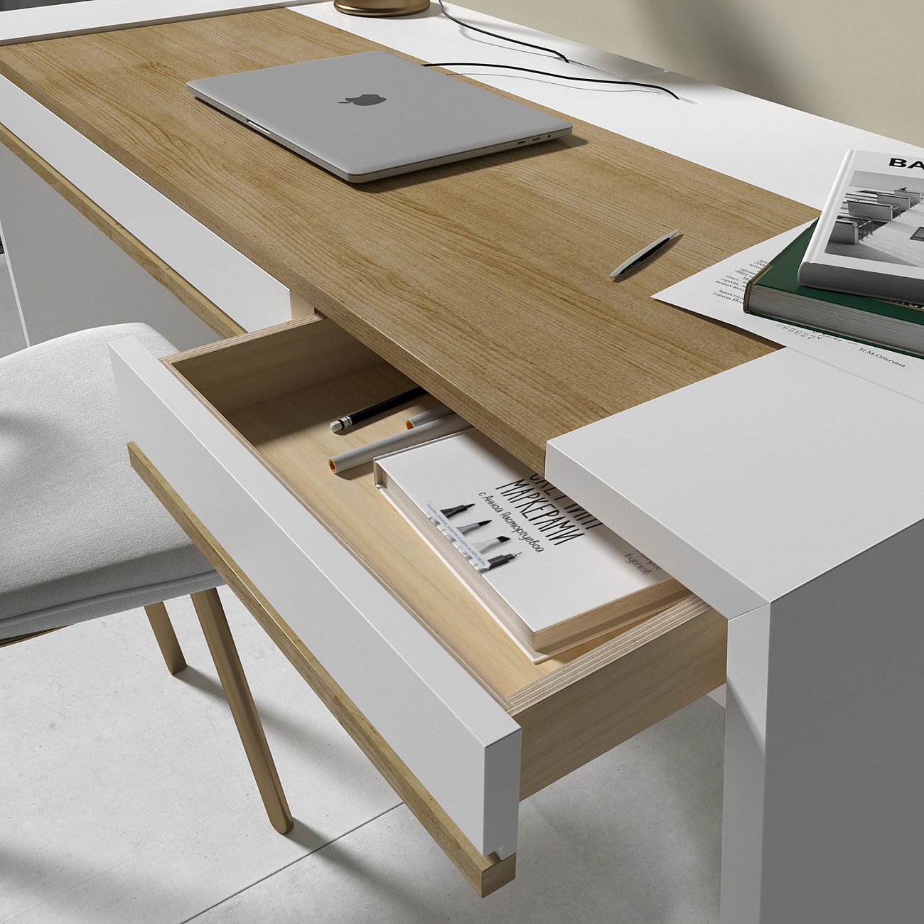 Письменный деревянный стол белый 140 см Mass BRAGIN DESIGN  00-3879377 Бежевый;белый  - Вид №2