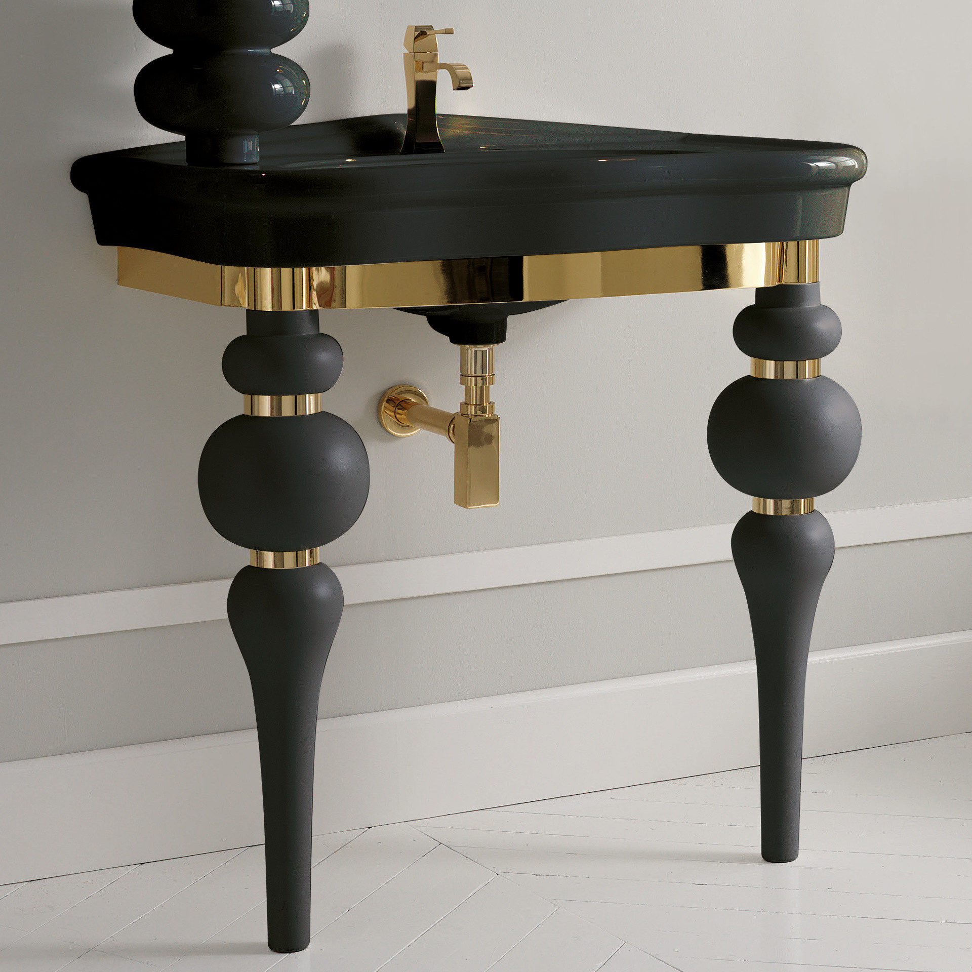 VV3070N 3SC Консоль Via Veneto с умывальником LA11 и сифоном. Черный матовый Classico Treesseci 3SC