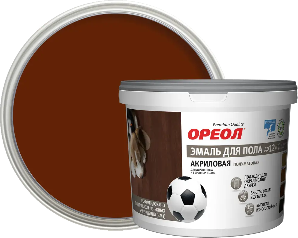 Акриловая эмаль ОРЕОЛ для пола и деревянных поверхностей, красно-коричневая 2.3 кг 84439742