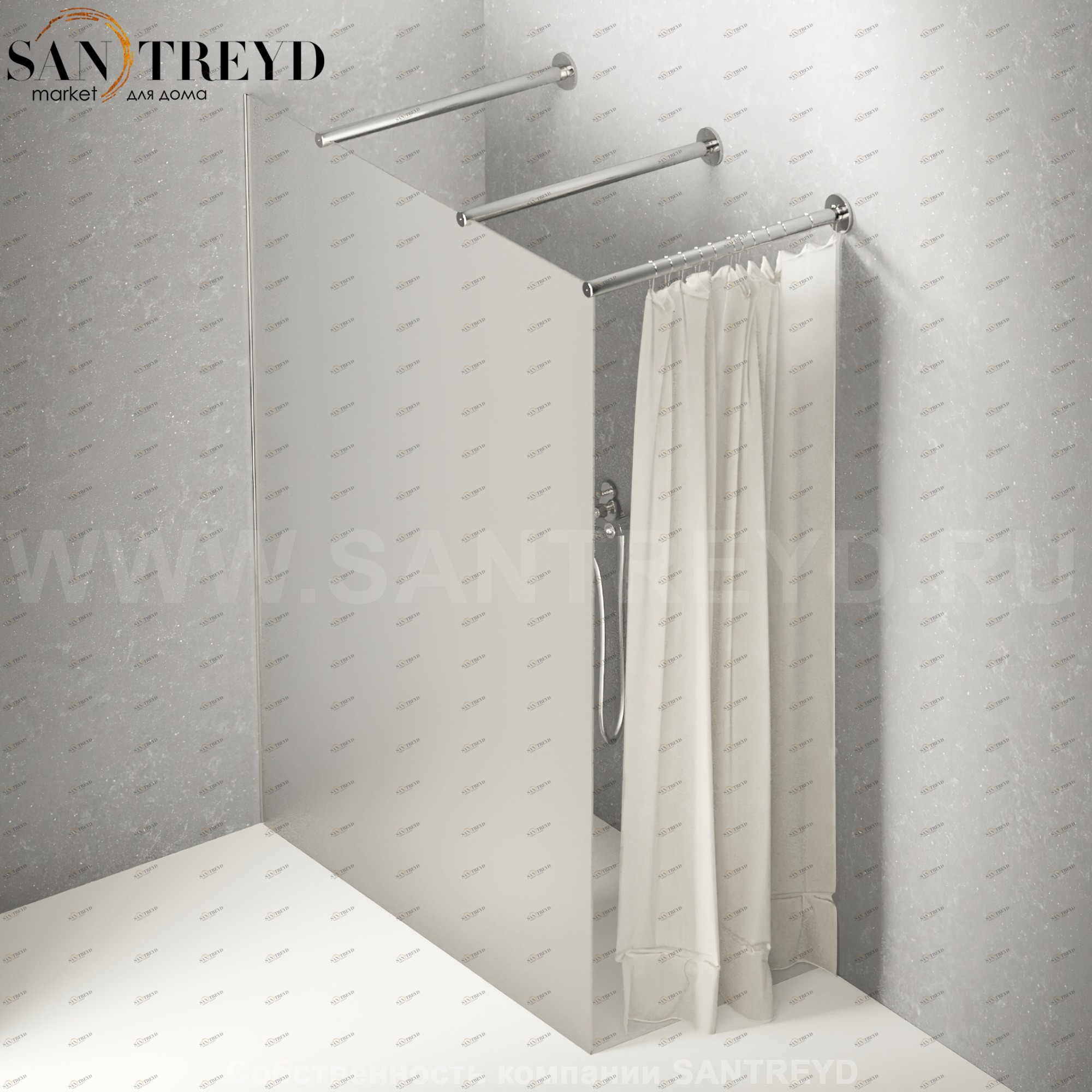 Душевое ограждение FLAT DX подрезаемое, стеклянная со шторкой матовая перегородка с 2-мя держателями. Размеры: глубина от 70 до 100 см, длина от 100 до 140 см Agape DXC570100140160TTS