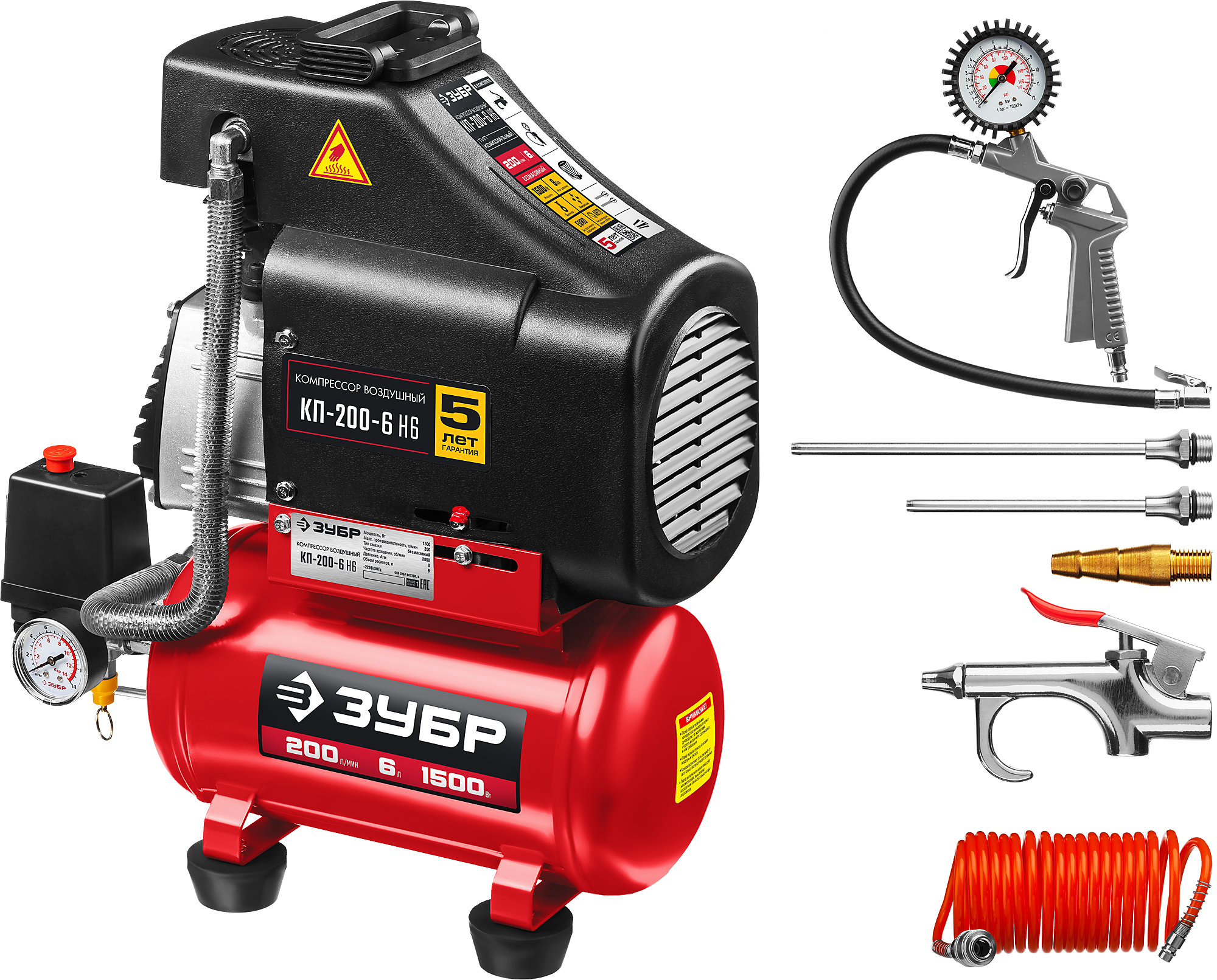 Компрессор поршневой безмасляный Зубр КП-200-6 Н6 8198528 STDN-0026595