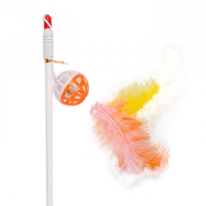 ПР0045453 Игрушка для кошек Дразнилка-удочка погремушка с перьями, пластик 3.5х55см ГРЫЗЛИК АМ