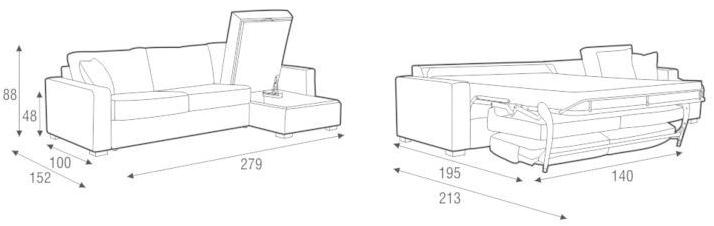 Sits Мягкий 3-местный диван-кровать из ткани с шезлонгом Lukas sun-id-1358695 - Вид №5