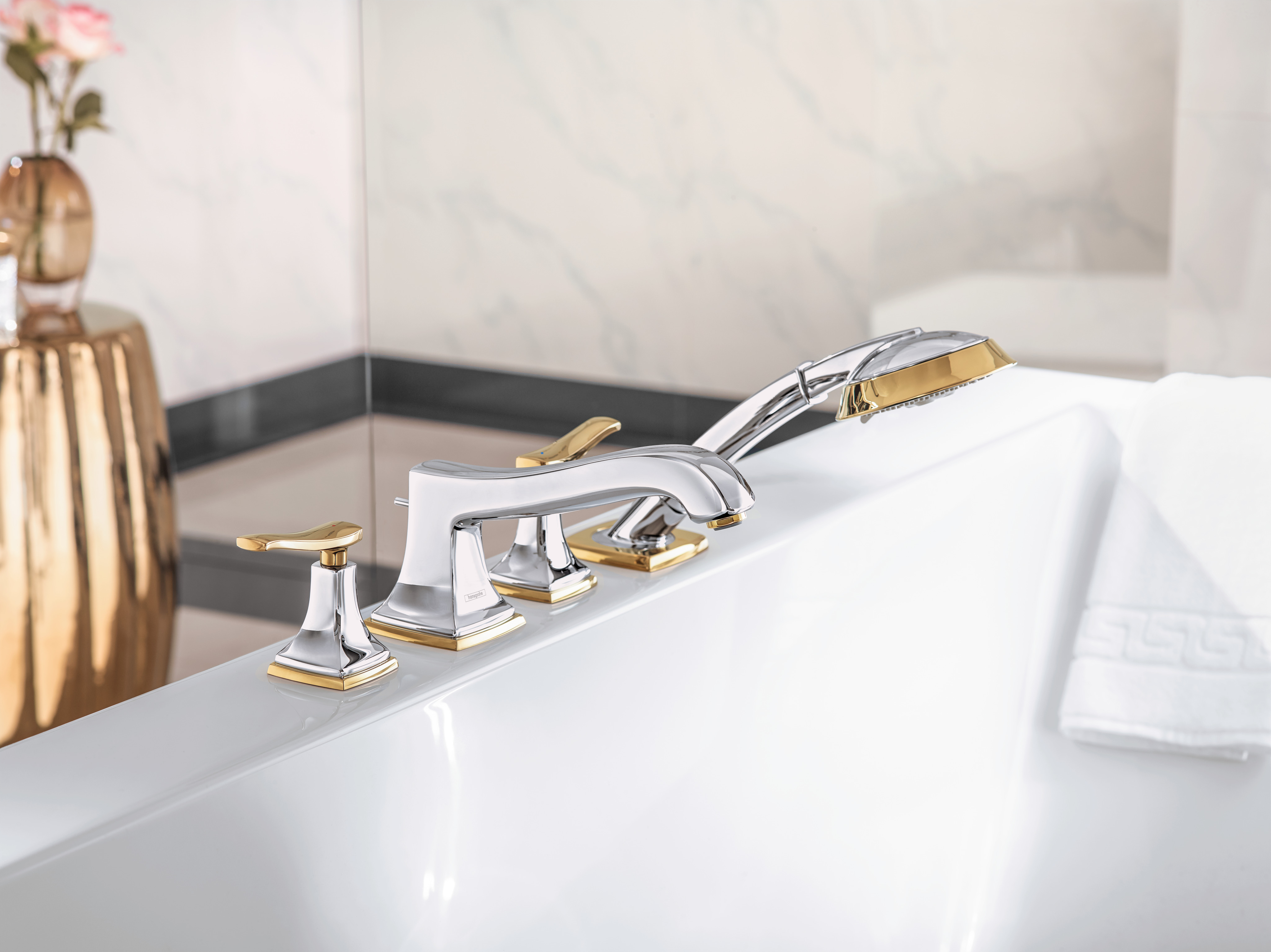 31441090 Metropol Classic Смеситель на край ванны на 4 отверстия с рычажными ручками Hansgrohe  - Вид №1