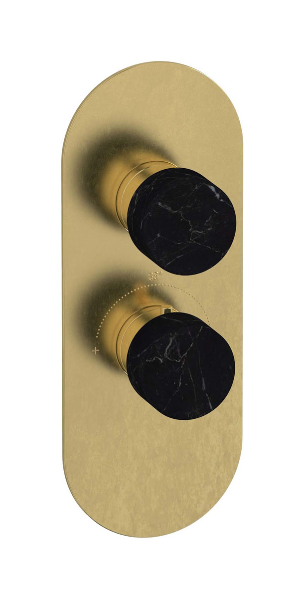 Комплект наружных частей термостата на 1 потребителей - вертикальная овальная панель с ручками Marmo WE ARE IB eua112onnmr_2 Natural Brass Aqua