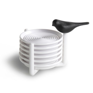 QL10303-BK Набор подставок под чашки sparrow, белый с черным Qualy