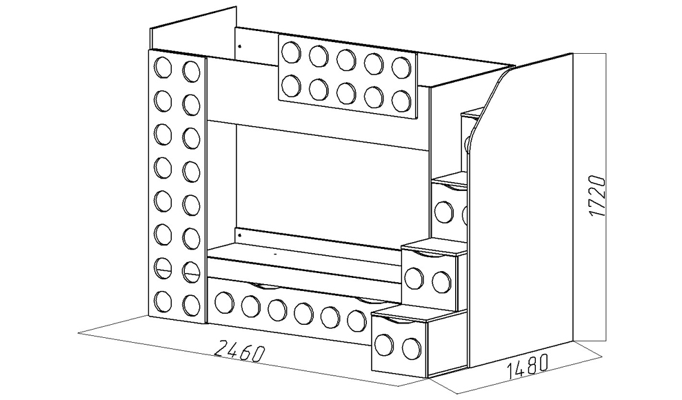 Кровать подростковая двухъярусная с дополнительным спальным местом правая "Леголенд" МАНДАРИН ЛЕГОЛЕНД 178718 Разноцветный;белый;розовый Santreyd  - Вид №2