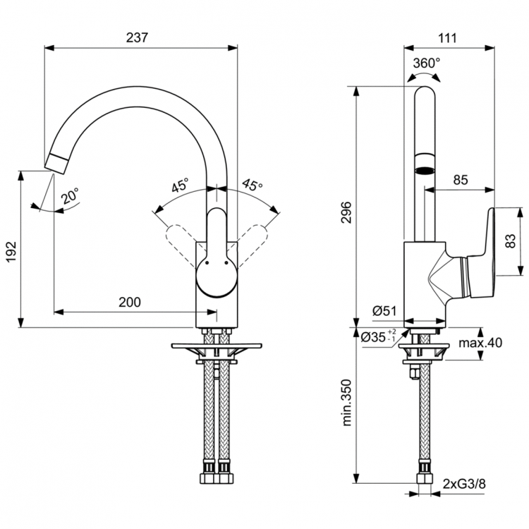B9932AA Смеситель для кухонной мойки Ideal Standard CONNECT BLUE - Вид №1