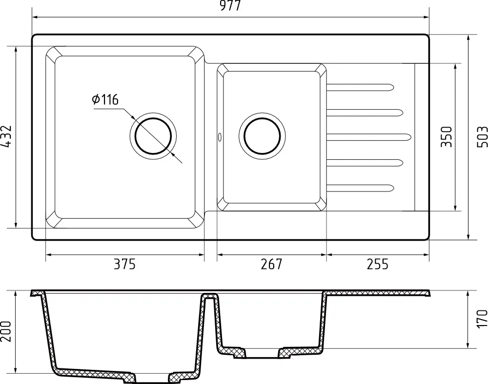 Кухонная мойка Искусственный камень PRACTIK S112 GranFest P-980KL-S112 - Вид №1