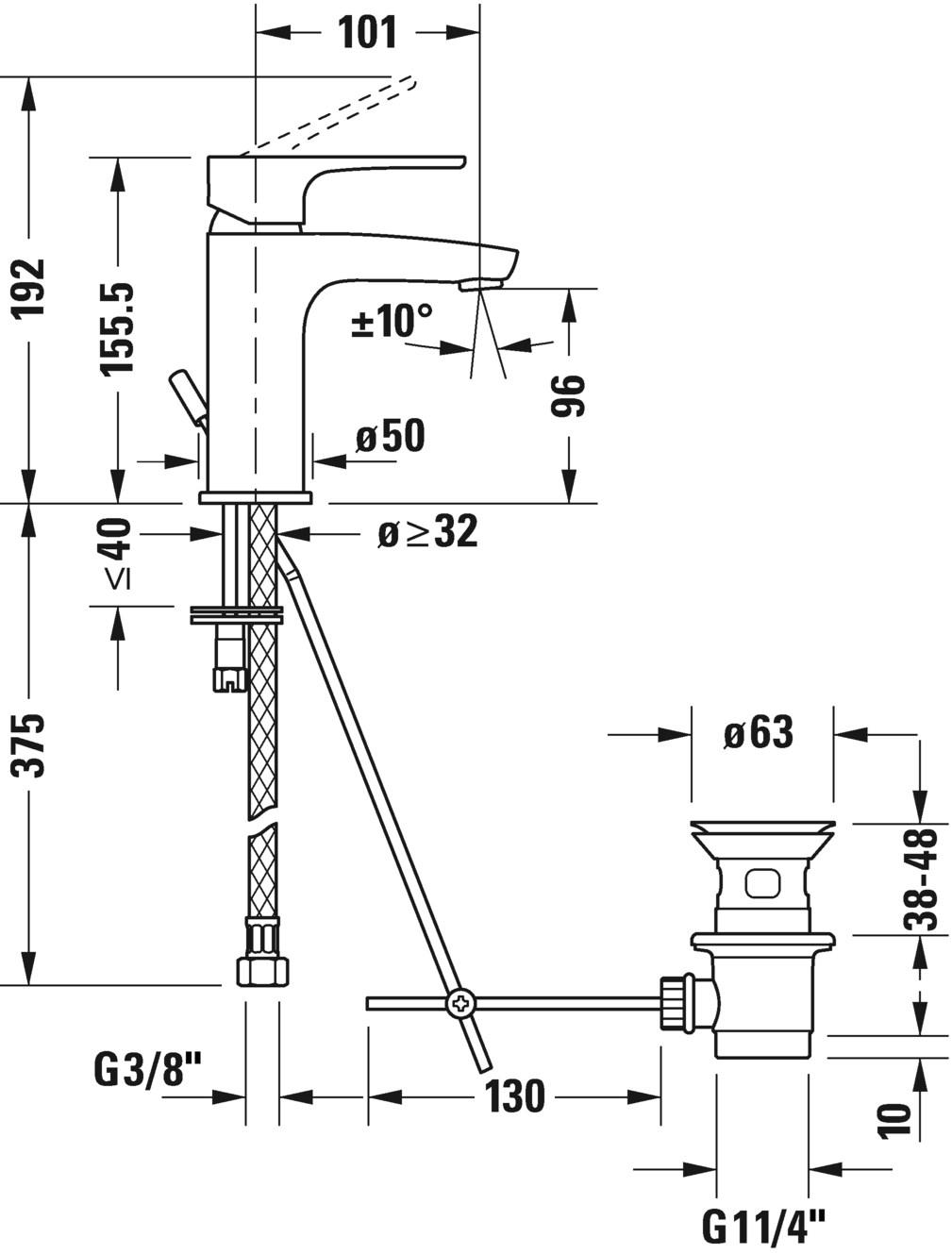 Duravit Смеситель для раковины, однорычажный, со сливом B.1 sun-id-1471248 - Вид №2
