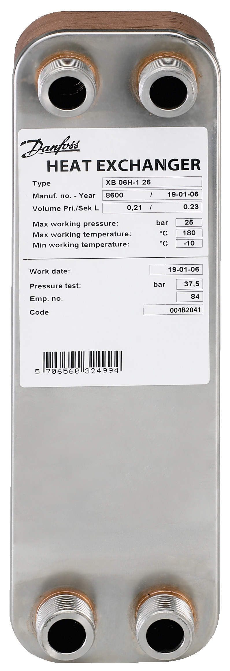 Danfoss Паяный пластинчатый теплообменник серии XB06 XB 06H-1 16 паяный пластинчатый теплообм 004B2038  - Вид №18
