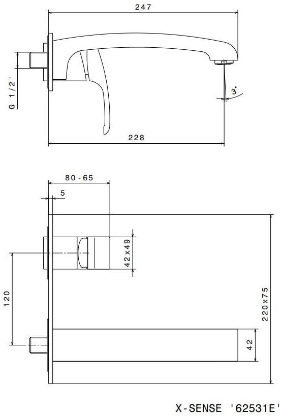 newform Смеситель для раковины настенный, однорычажный, с тарелкой X-sense 62531 - Вид №1