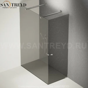 Душевое ограждение FLAT D подрезаемое, стеклянная с дверью дымчатая перегородка с 2-мя держателями с поддоном из темного дуба. Размеры: глубина от 70 до 100 см, длина от 140 до 160 см