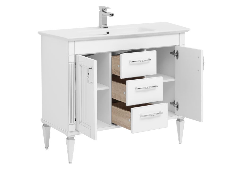 Тумба под раковину Aquanet Селена 105 белый/серебро (3 ящика, 2 дверцы) 00201651 - Вид №1