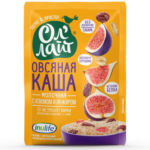 Каша овсяная молочная с изюмом и инжиром Ол'Лайт 40 г Santreyd 13352