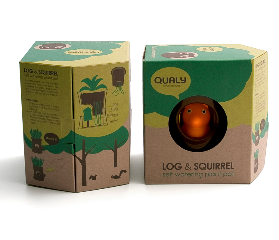 QL10075-WH-GN Горшок самополивающийся log&squirrel белый-зеленый Qualy  - Вид №6