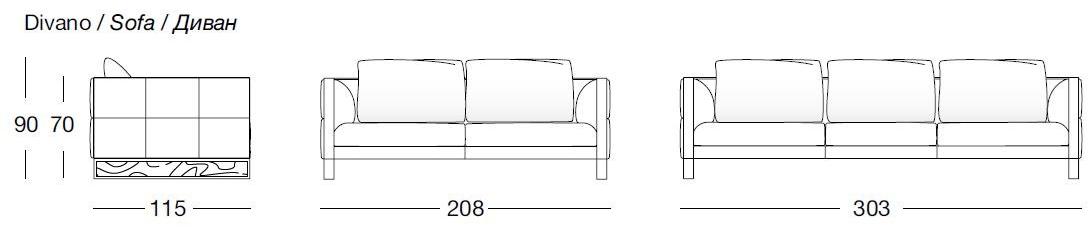Longhi 3-х местный кожаный диван Loveluxe W 560 - Вид №5