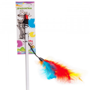 ПР0058433 Игрушка для кошек Дразнилка-удочка Марабу с перьями, пластик 50см ГРЫЗЛИК АМ